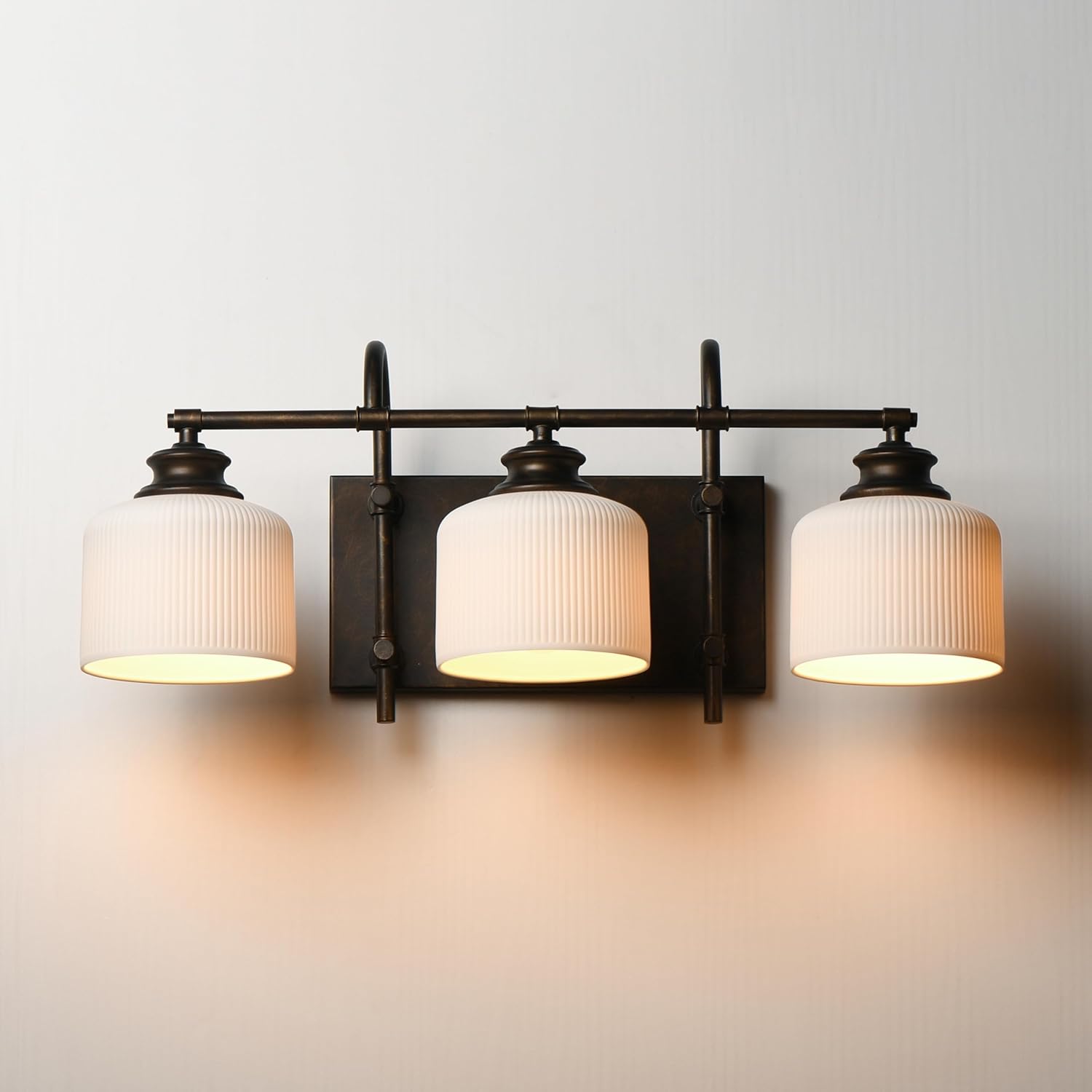 Maxim Lighting Bisque 3-Light Bath Vanity Light | Oil Rubbed Bronze Steel Finish | White Glass Shade | Modern Indoor Light Fixture | Ideal for Bathrooms & Powder Rooms | 21493WTOI