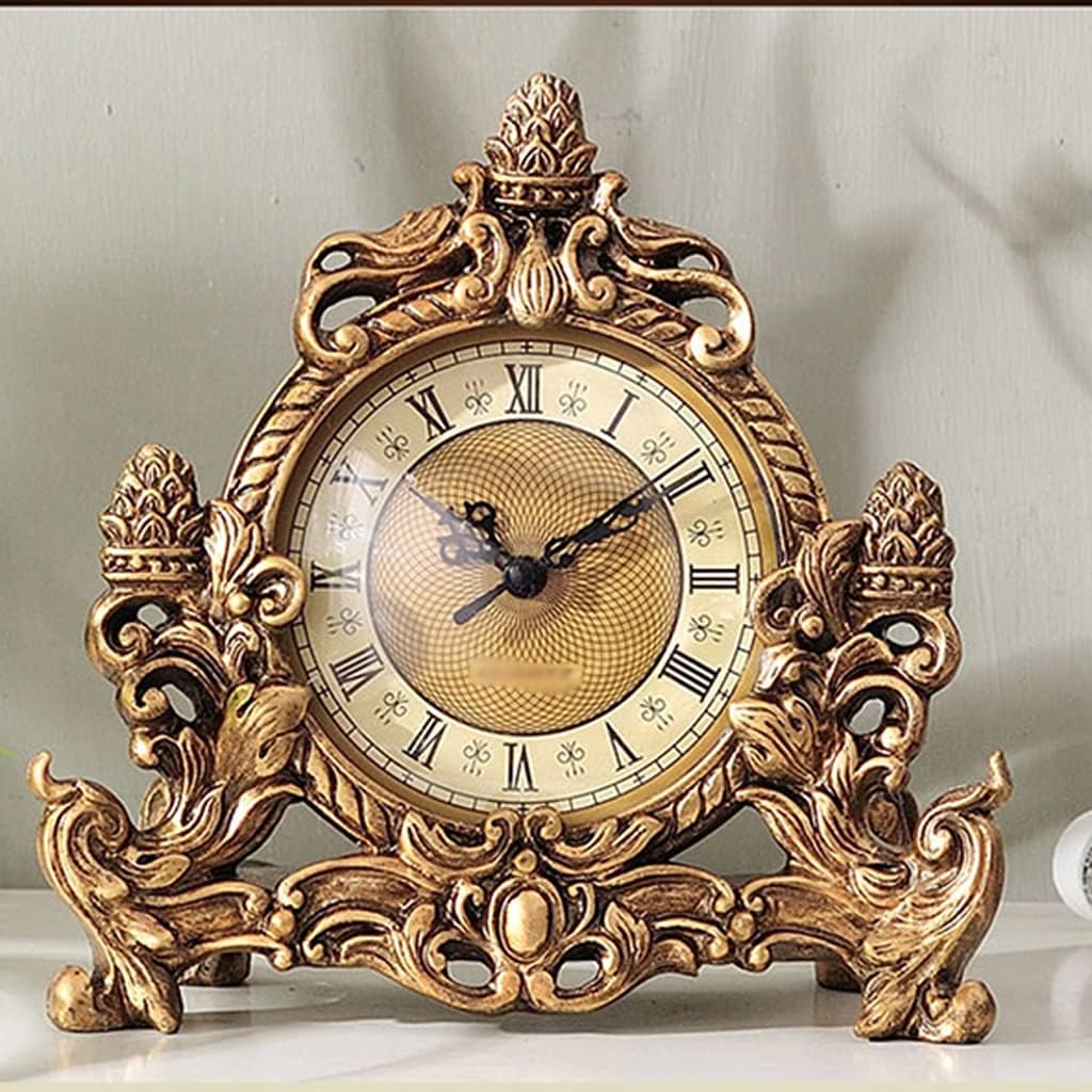 FMURY European Retro Clock Desk Table Analog Clock Battery Operated with Silent Sweep Mechanism Decoration Clock for Home