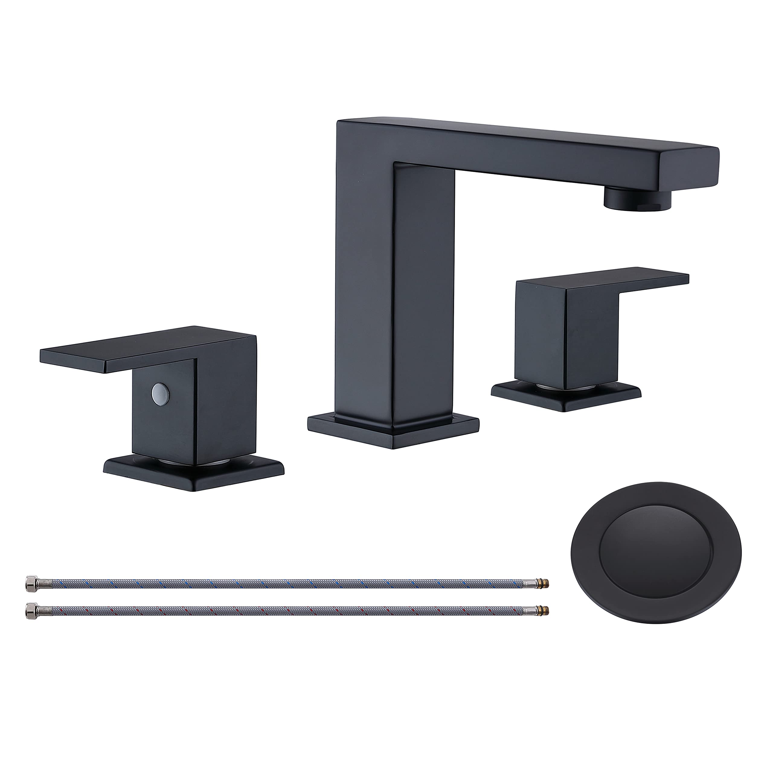 Mejor Solid Brass Two Handle Widespread Bathroom Faucet,with CUPC water lines and metal pop up drain with overflow, Matte Black, CME021-MB