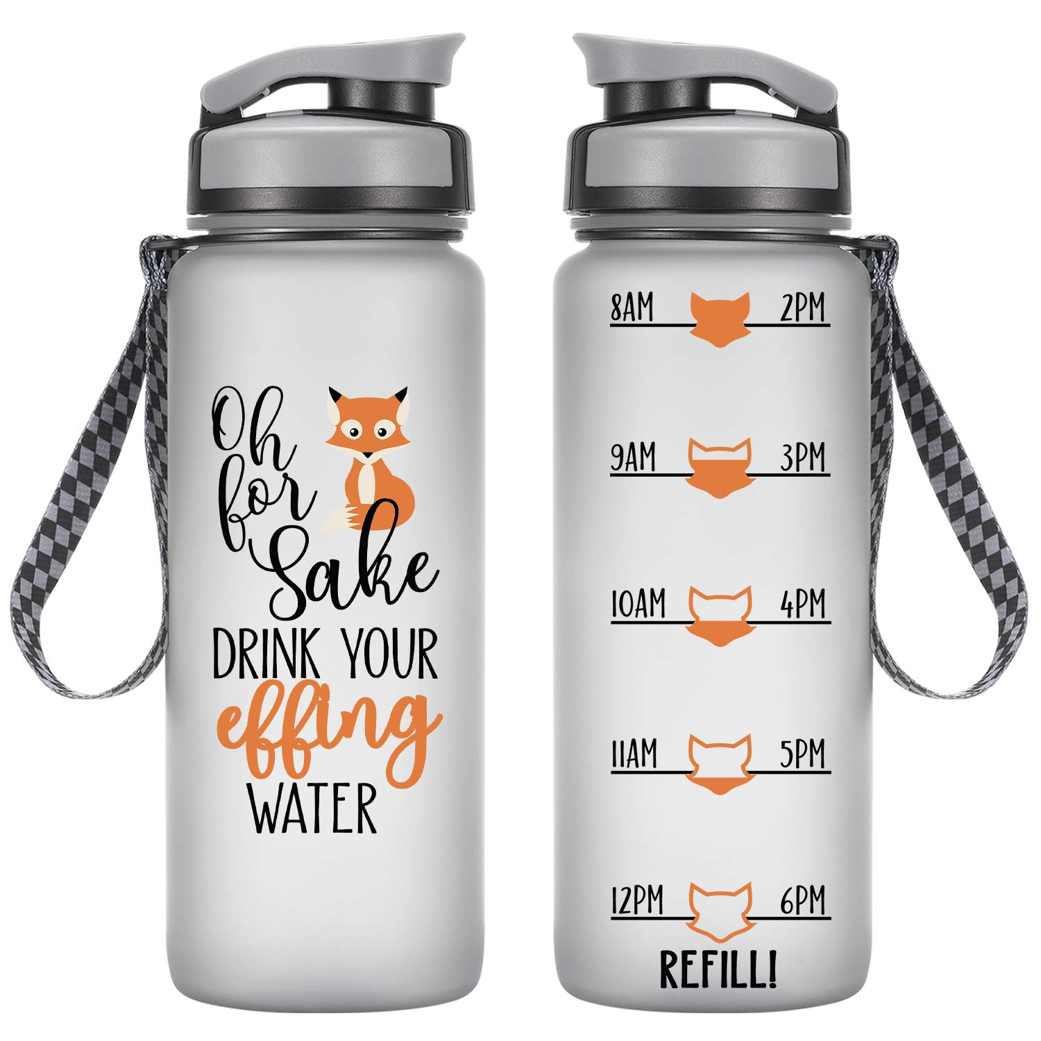 LEADO 24oz Motivational Tracking Water Bottle w/Time Marker - for Fox Sake Drink Your Effing Water - Funny Birthday Gifts for Women, Her, Wife, Mom, Daughter, Sister, Best Friend - Drink More Water