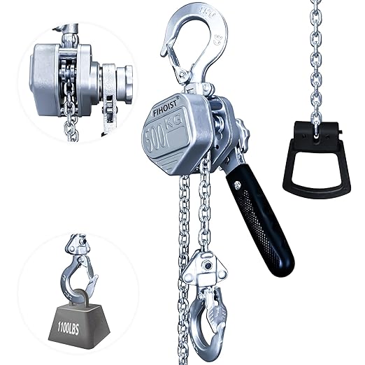 Mini Lever Hoist 1/2 Ton, Chain Hoist Come Along 20FT, Aluminum Alloy Mini Puller Hoist G80 Chain with Safety Hook, for Lifting Pulling Garages Warehouse, Christmas Gifts for Dad Husband Men
