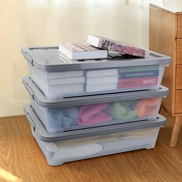 Teyyvn 3-Pack Clear Plastic Under Bed Storage Boxes, 40 Quart