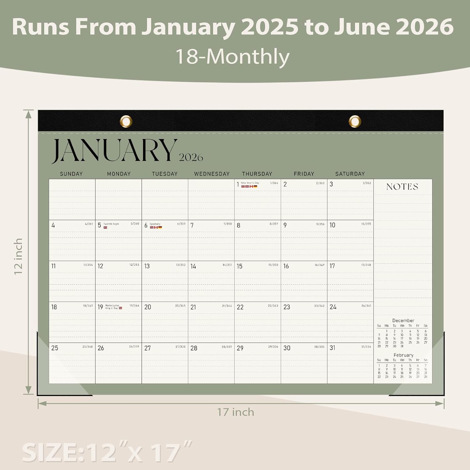 2026 Desk Calendar, Large Desktop/Wall Monthly Calendar (Jan. 2026 - Jun. 2027) 17'' x 12'' School Year Desk Planner for Teacher Family School Office Supplies image 4