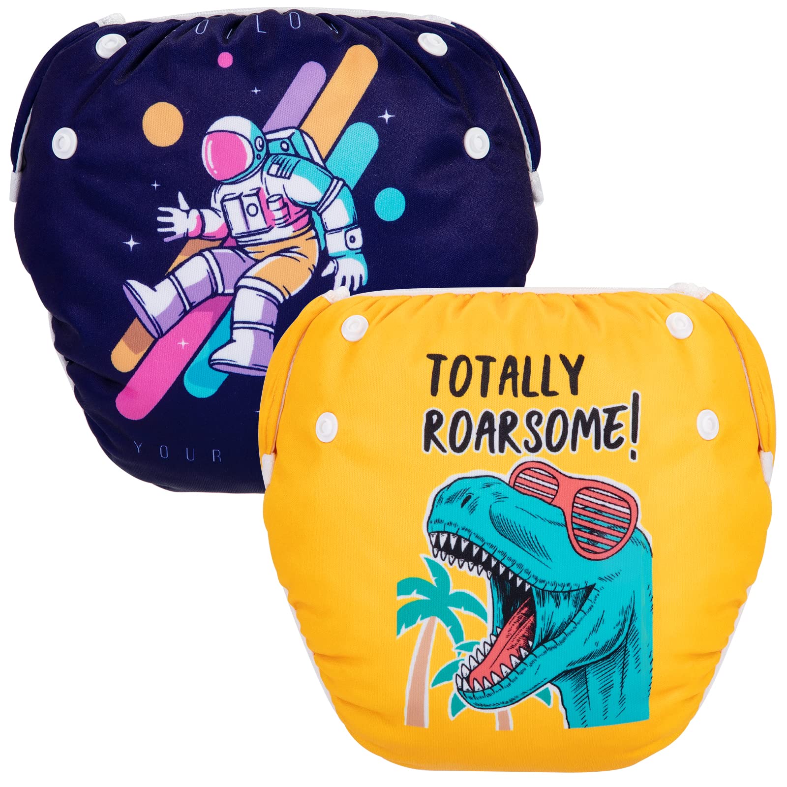 PHOGARY Pañal Bañador (2 Piezas) Pañal De Matar Pantalones De Entrenamiento, Pañales De Baño Para Niños Niñas 0-3 Años (3-10kg), Dinosaurio + Astronauta
