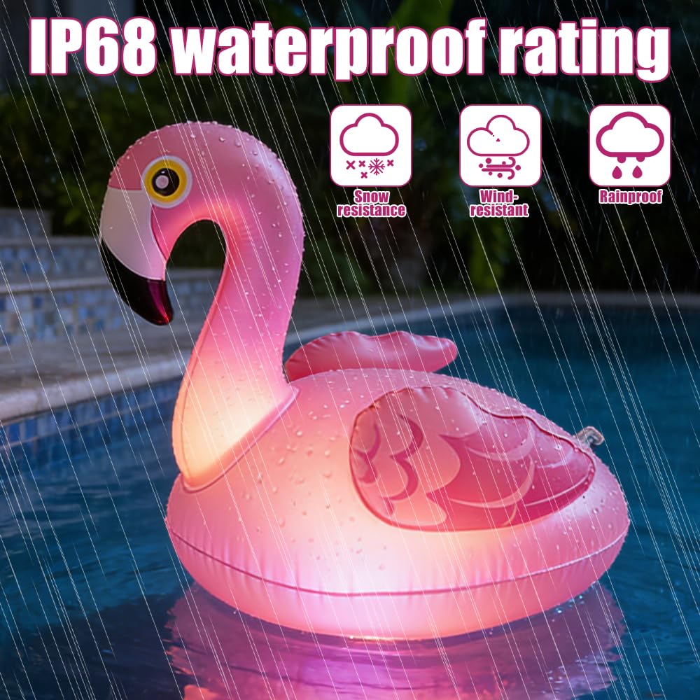 Mineup Flamingo Pool Lichter Schwimmend, 2 Stück Solar Poolbeleuchtung Schwimmend, Aufblasbare Flamingo Schwimmende, IP68 wasserdichte Solarlichter für Garten, Schwimmbad, Strand, Rasen