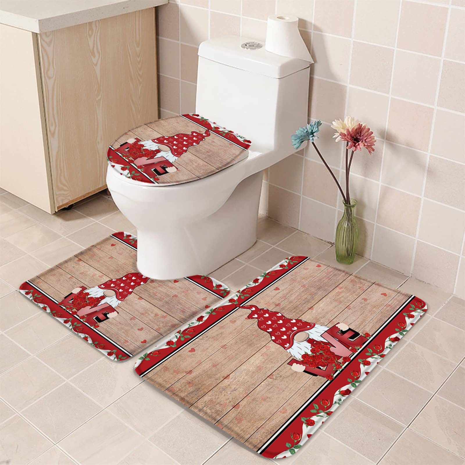 Set 3 Tappeti Bagno Antiscivolo | Super Assorbenti Con Fantasia Cuori/Fiori | Rosa - Foto 12