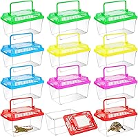 ONLYFU 12 Pack XS Plastic Reptile Terrariums - Transparent Carrier Cages for Tarantulas, Snakes, Spiders, Turtles (5.1x3.5x3.5")