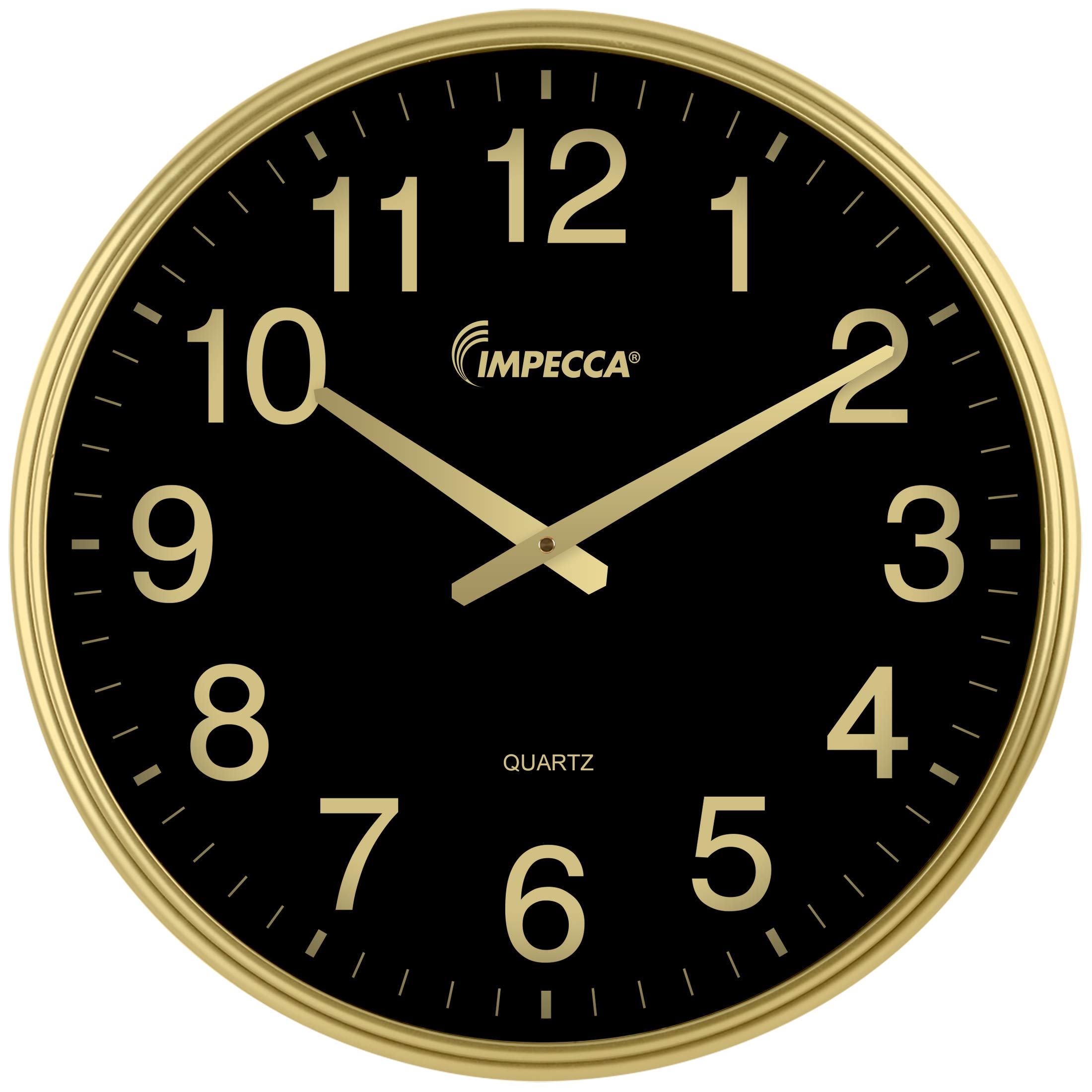 Impecca WCW185S Classic 2 Hand Clock with Bold Clear Numbers, 18" Gold / Black