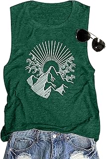 ALLTB Mountain Sunrise Tank Tops Women Hiking Mountain Sleeveless T Shirt Tees Camping Vest Muscle Shirt