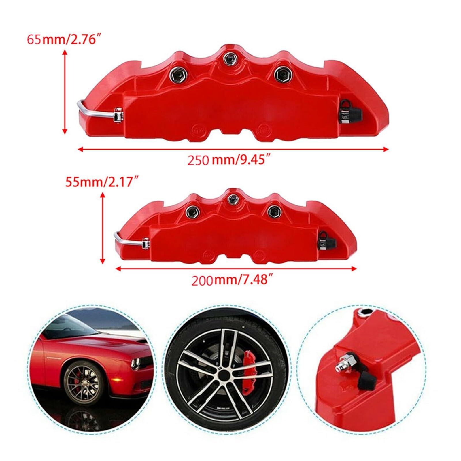 Copertura per Pinza Freno Auto Copri pinze freno rosse stile 3D universali per auto, kit anteriori e posteriori per dischi, parti per freni automobilistici Copri pinza