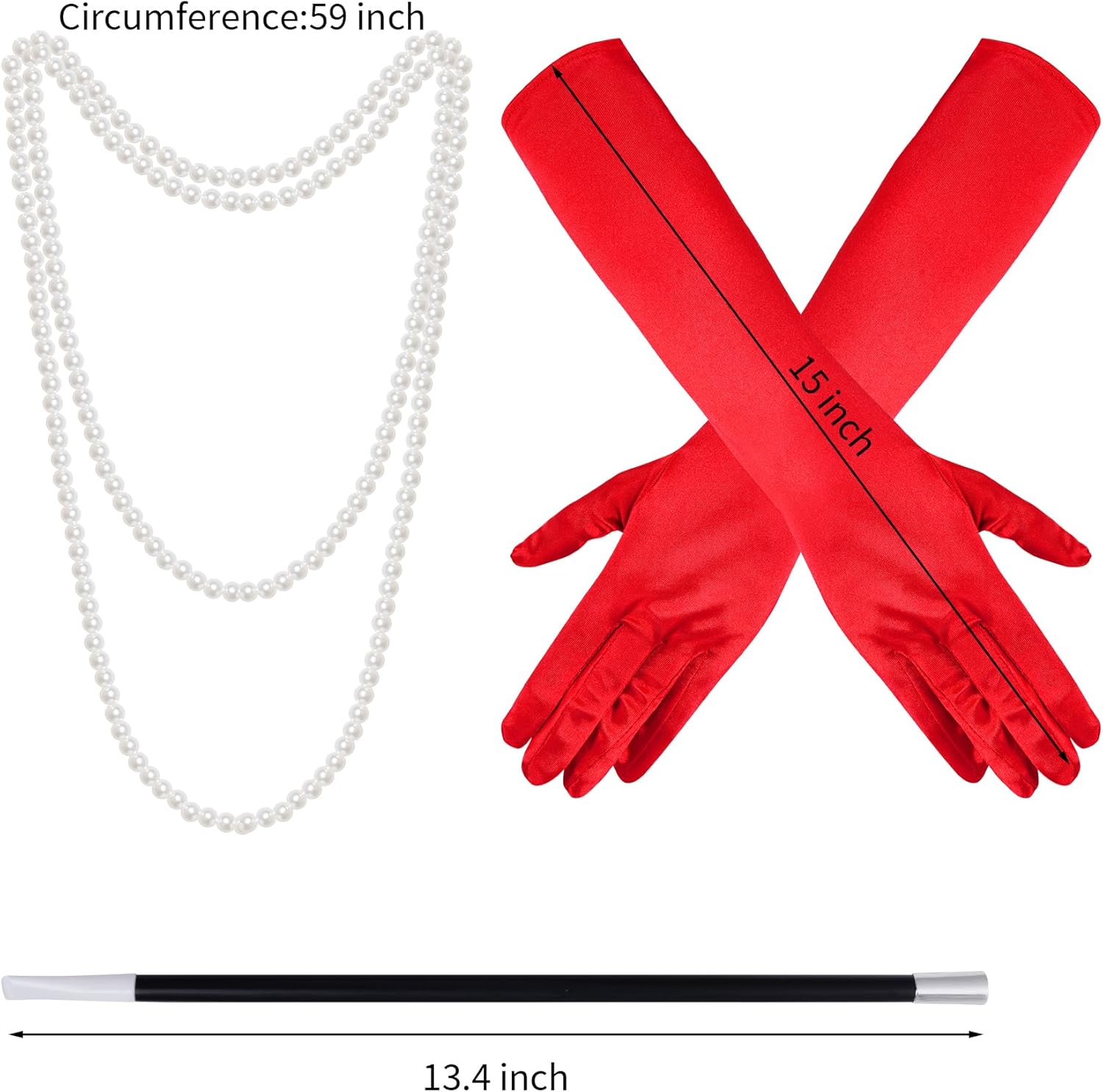 4 Pack Women Halloween Dalmatian Costume, Black White Dalmatian Shawl Scarf Stole, 1920s Red Glove, Faux Pearls Necklace for Adult - Image 4