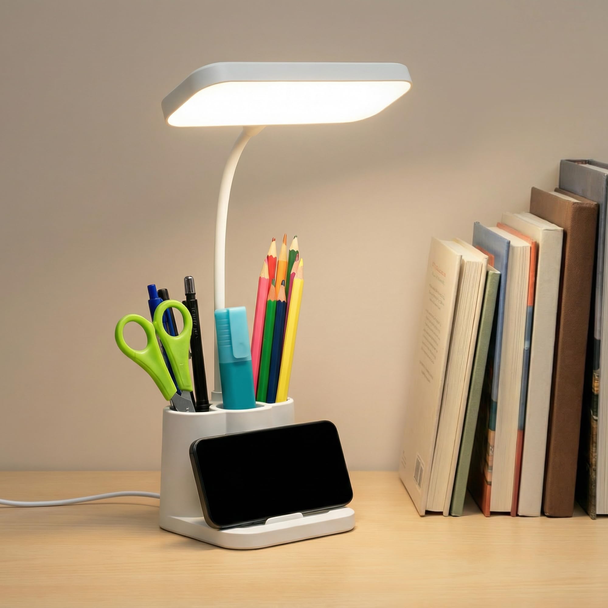 Flexo LED de Escritorio Antifatiga Ocular – Lámpara con 3 Modos de Luz y 8 Niveles de Brillo Regulable, Plegable con Cuello de Cisne 360° para Estudio, Oficina y Lectura