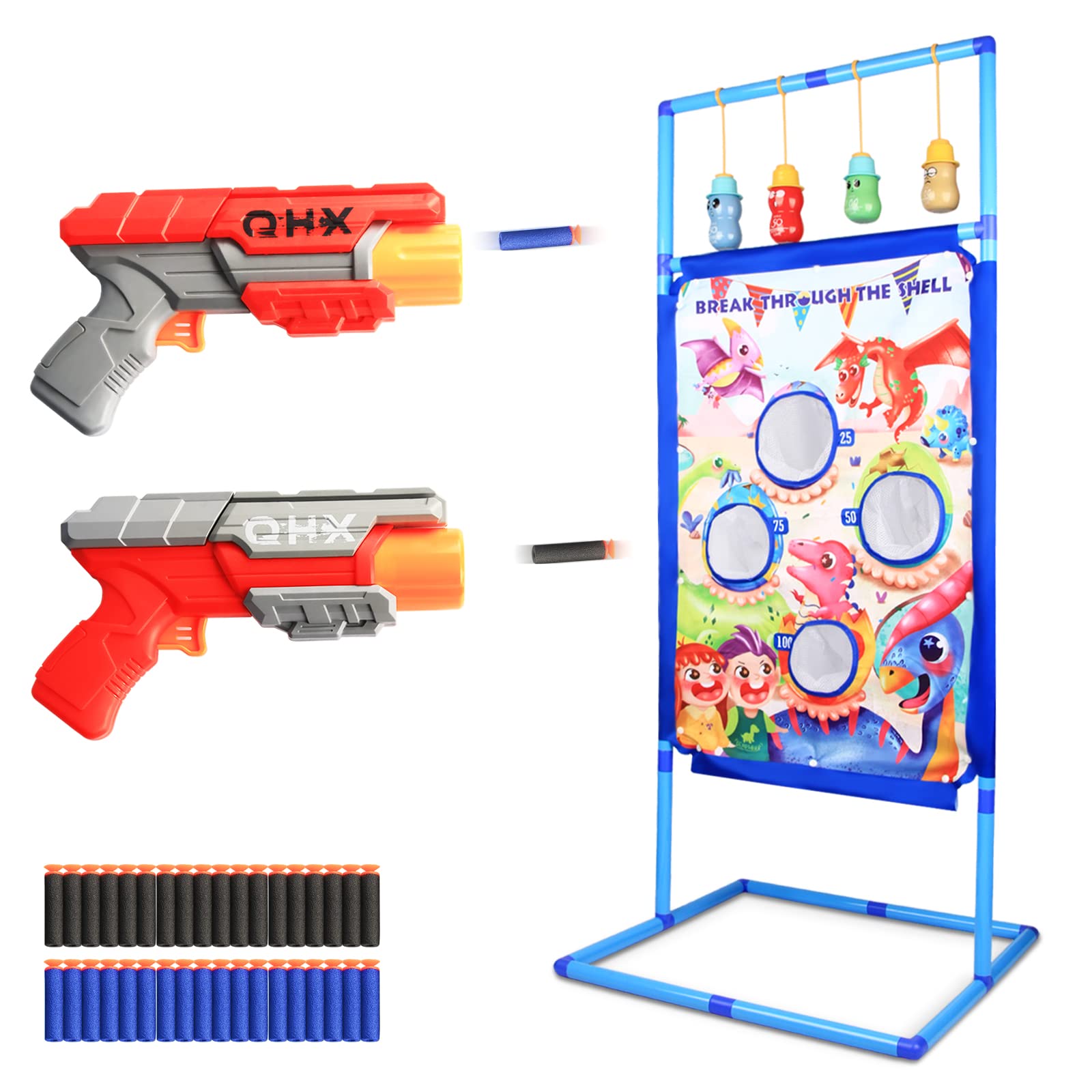 MAZZMASY Gun Toy Gift for Kids Boys Girls, for Birthday Award Gifts with Moving Shooting Target 2 Blaster Gun and 36 Foam Darts Compatible with Nerf Guns Toys