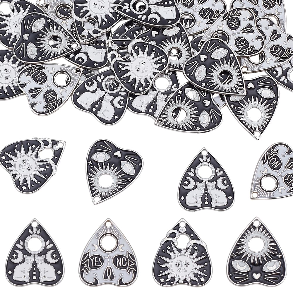 HOBBIESAY 32Pcs 4 Styles Heart Tarot Card Charms 26mm Silver Tarot Card Dangle Pendants Tarot Card Pendants Sun Moon Cat Charms for Jewelry Making Hole: 2mm