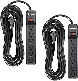 DEWENWILS 2-Pack Power Strip Surge Protector,25 Ft Extra Long Extension Cord, Low Profile Flat Plug,15 Amp Circuit Breaker, 500 Joules, Wall Mount, Black, UL Listed