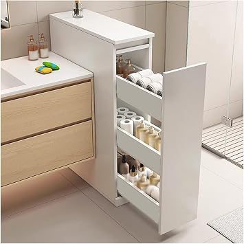 Bathroom Narrow Floor Cabinet Shelf, Pull Out Slim Storage Organizer Stand, Corner Side Table Rack for Slim Line Ga-p,No Assembly Required50x40x100cm