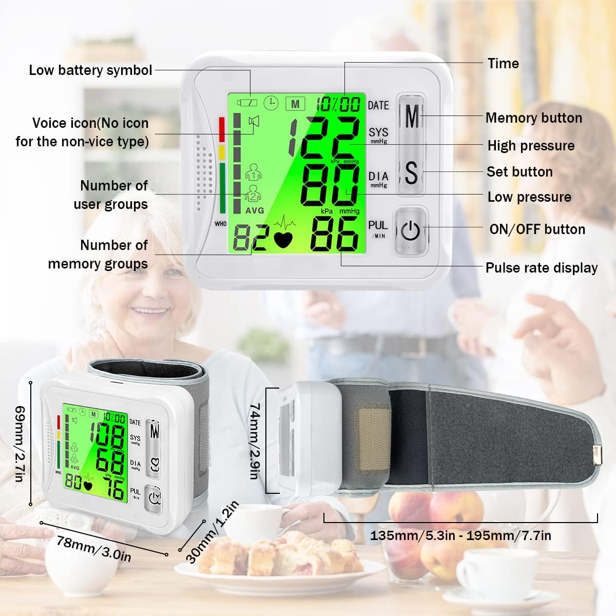 Wrist Blood Pressure Monitor 2026 Upgraded Digital BP Machine with Tri-Backlit Display, Automatic Wrist Blood Pressure Monitor Pulse Rate Monitoring, USB Rechargeable, 2x99 Memory Readings