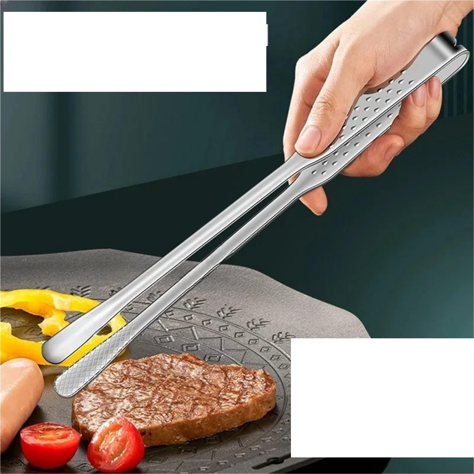 Pinzas Cocina Pinchos alargados de acero inoxidable for barbacoa, for cocinar carne, bufé, parrilla, utensilios cocina(S 2PCS)