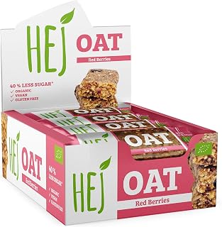 HEJ Oat Vollkorn-Hafer-Riegel - Bio-Müsliriegel mit Cranberries, Himbeeren & Nussmus - Veganer Snack - Energieriegel - Glutenfrei - Red Berries 12 x 45g