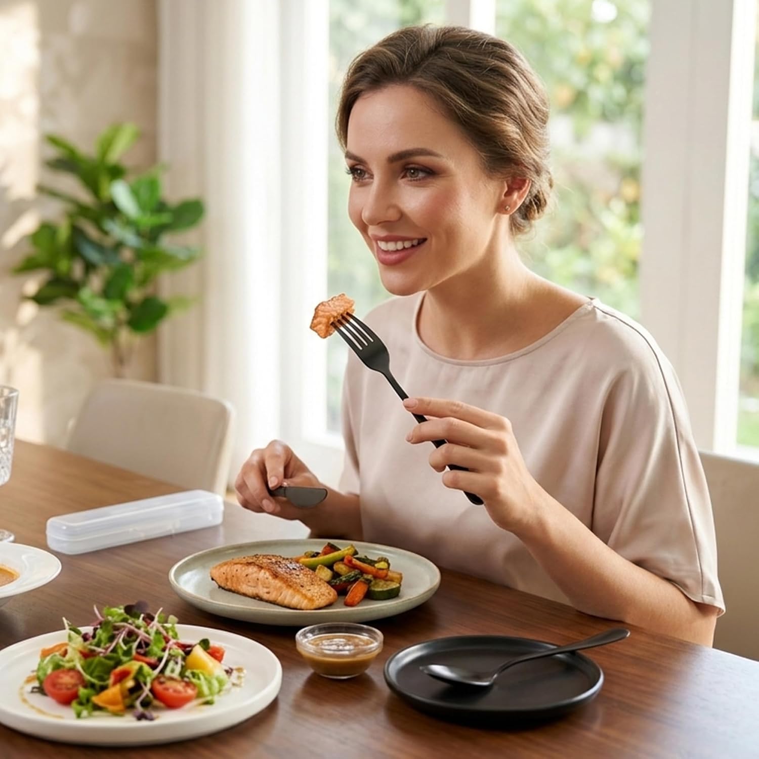 Travel Utensils Set, Stainless Steel Fork Spoon Knife, Black image 2