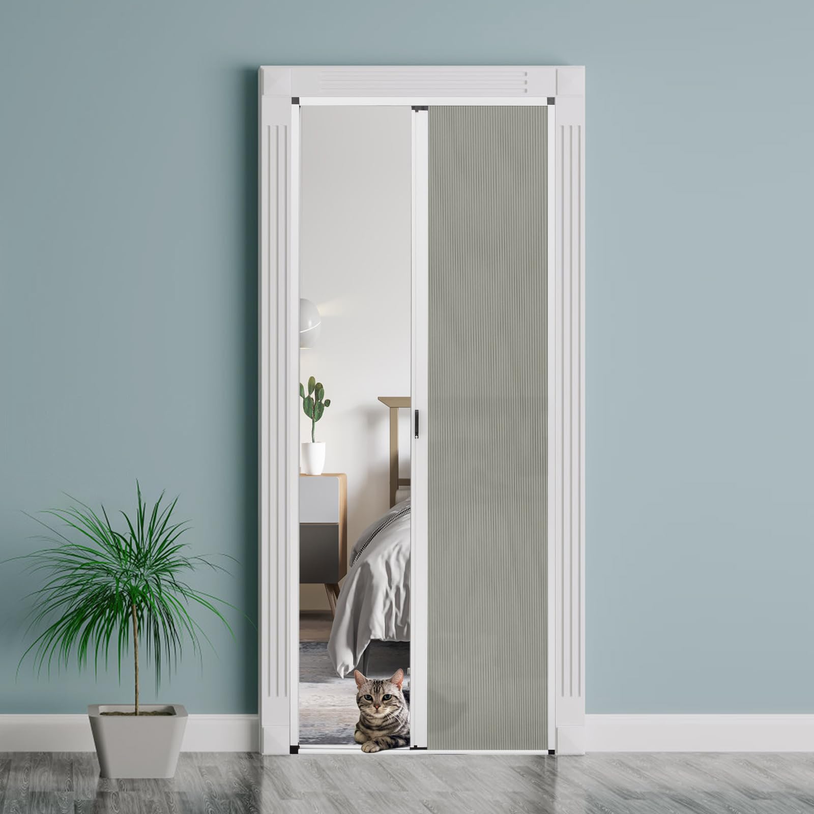 ROOMNEST No-Drilling Interior Accordion Door, Retractable Folding Door with Aluminum Frame and Cellular Fabric, Waterproof and Heat Insulation, for Bedroom, Bathroom, Kitchen, Office(Filter Gray