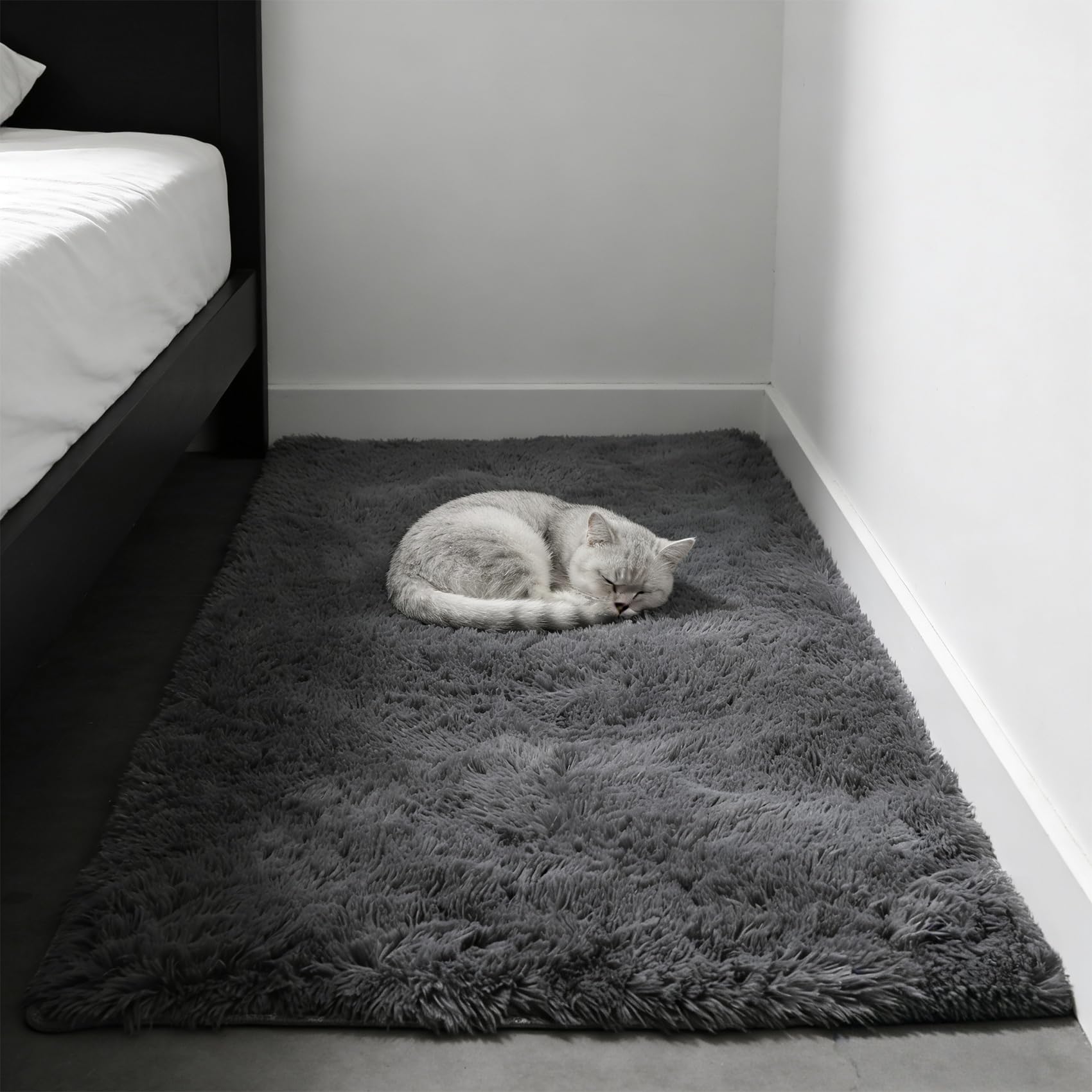 Tapis Chambre 120 x 130 cm Doux Moelleux, Élégant, Antidérapant, Moderne, à Poils Longs, Facile à Entretenir Tapis de Canapé pour Salon Chambre, Cuisine, Bureau, Couloir, Gris