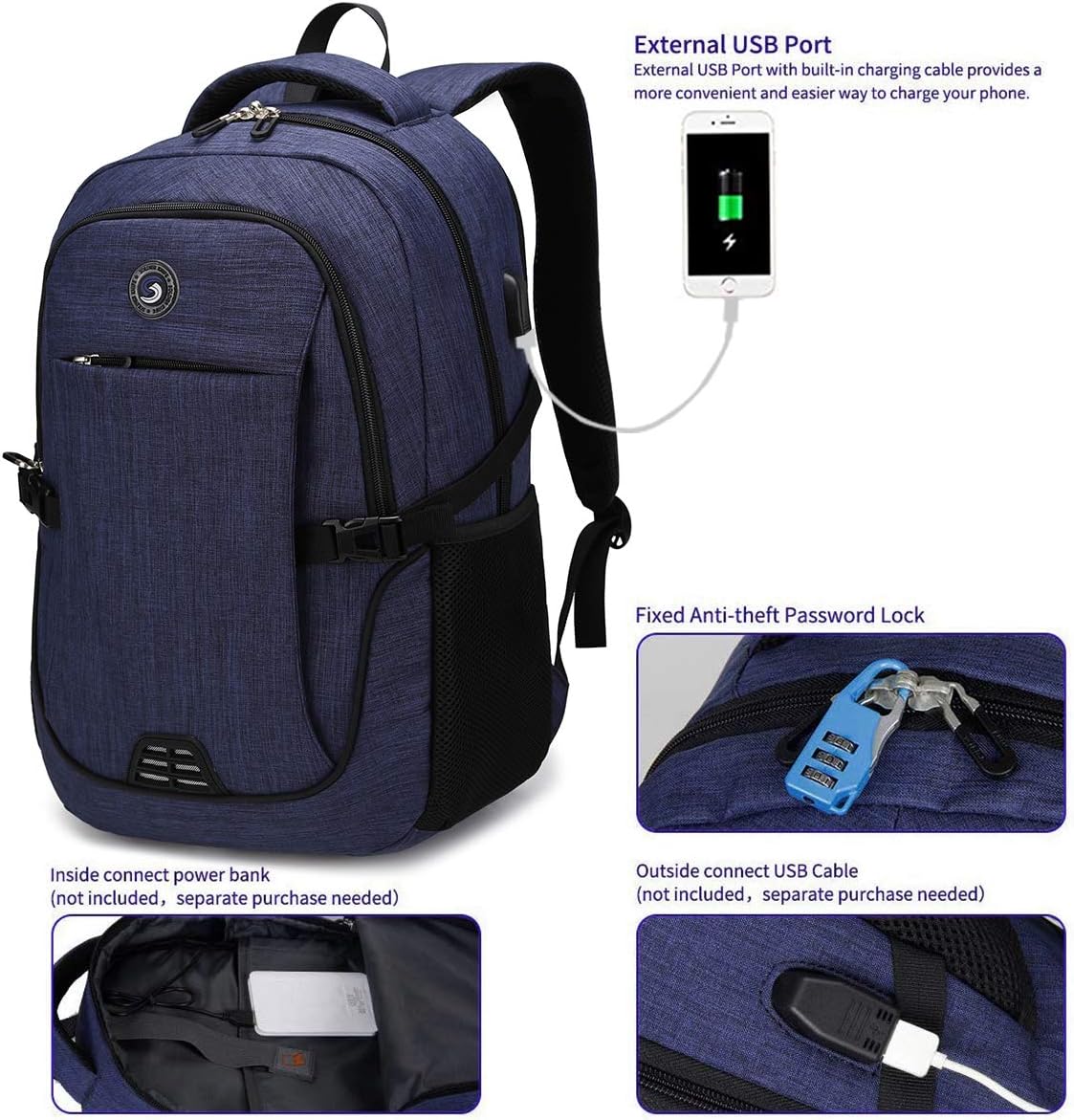 Best Cyber Monday 🔥 SHRRADOO Anti Theft Laptop Backpack Travel Backpacks Bookbag with usb Charging Port for Women & Men School College Students Backpack Fits 15.6 Inch Laptop Royal Blue