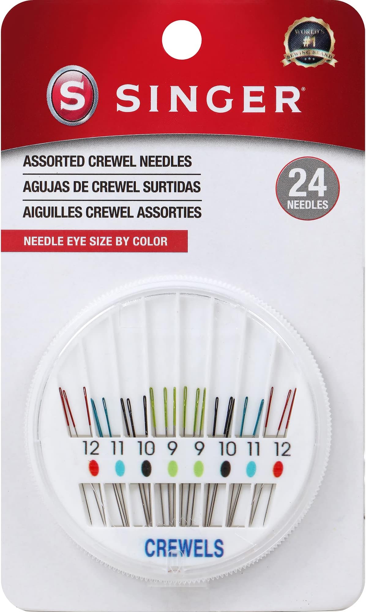 SINGER Crewel Needles in Dial Compact, Assorted Sized Sewing Needles, Sizes 9, 10, 11, 12, Set of 24