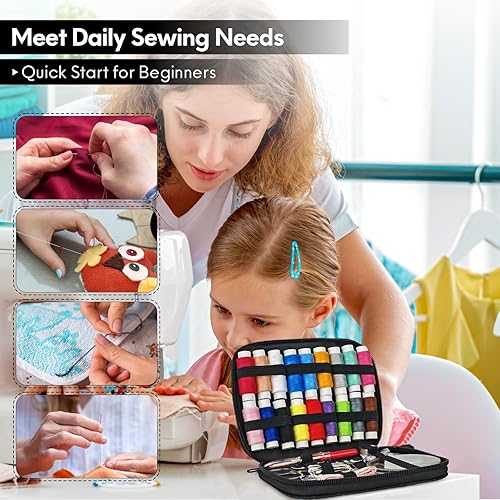 Miniatura 5 de OKOMER Kit de costura, suministros de costura, kit de costura para adultos, kit de aguja e hilo, mini kit de costura pequeño, viaje, básico, kit de