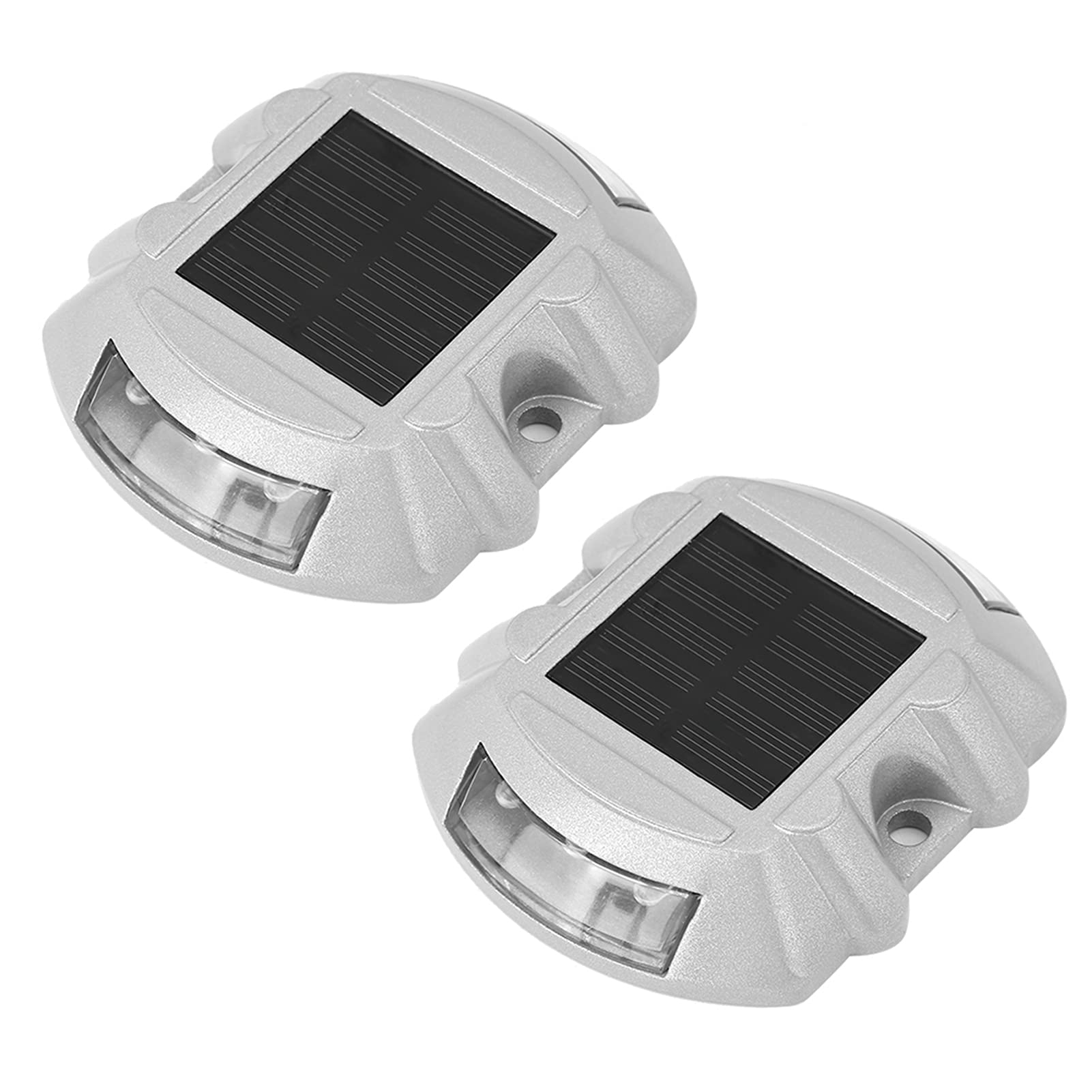 BONKZEBU 2pcs 6 LED Solar Road Stud Lights, Ground Garden Lawn Deck Pathway Outdoor Waterproofing Lamps, LED Driveway Lights Solar Powered, Powered Lawn