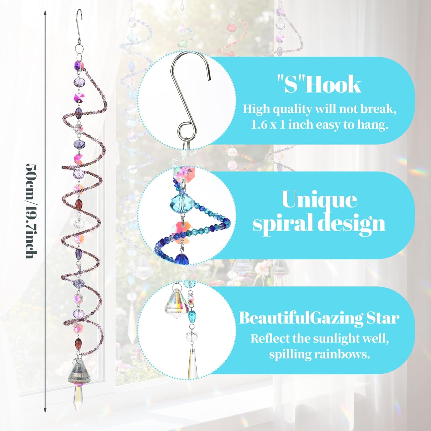 Suncalla 4 Pcs Crystal Sun Catcher for Window Hanging Spiral Gazing Ball Spiral Tail Wind Spinners Outdoor Crystal Ball and Chain Crystals Beads for Indoor Outdoor Garden Patio Porch Decoration