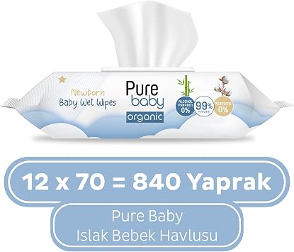 Pure Baby Organic Yenidoğan Islak Havlu 12x70 (840 Yaprak)
