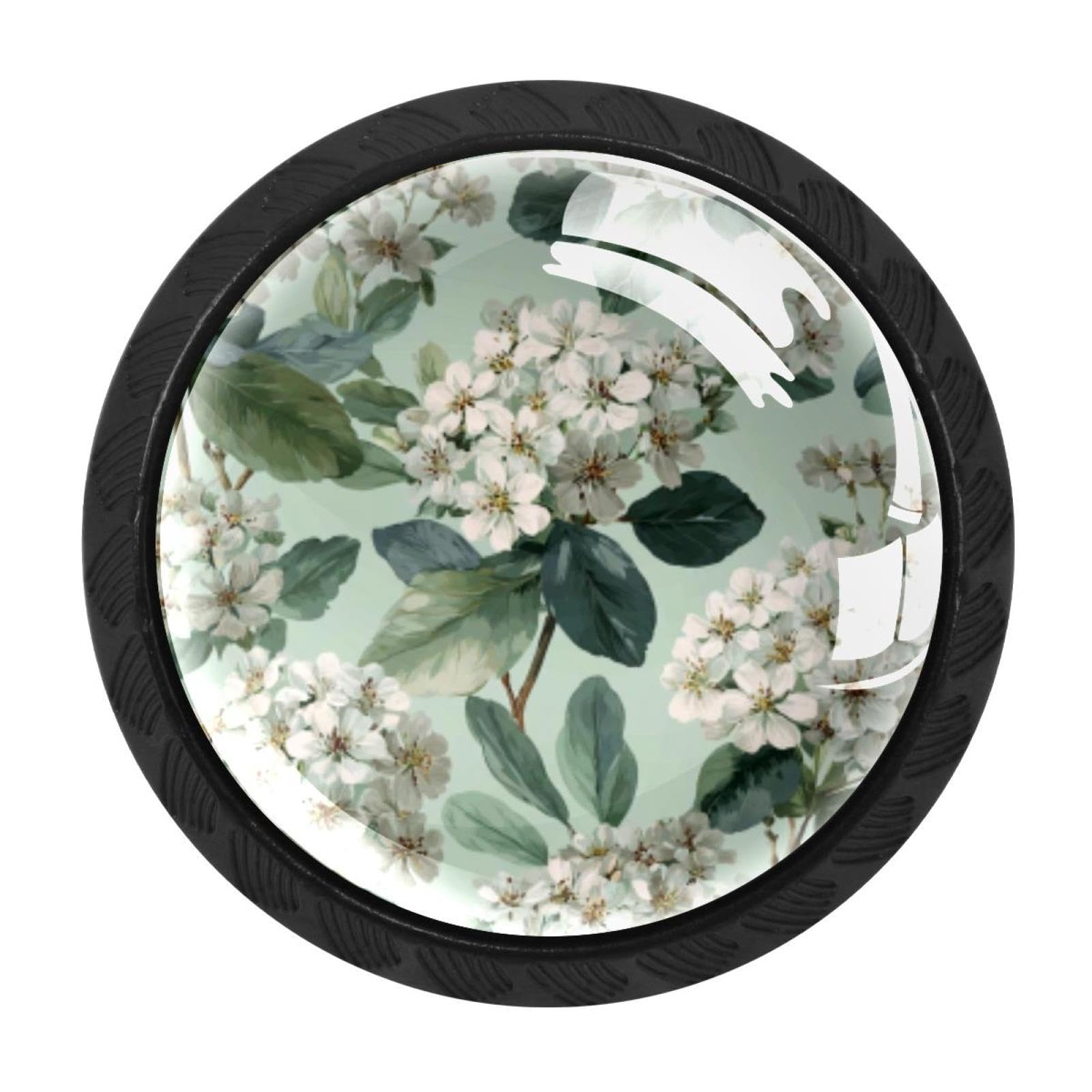 CHENZZZZ 4 Pack Sage Green Flowers (1) Drawer Knobs Cabinet Knobs Crystal Glass Knobs Pulls Handles for Kitchen Cabinet Hardware Cupboard Door Dresser Wardrobe Home Decor