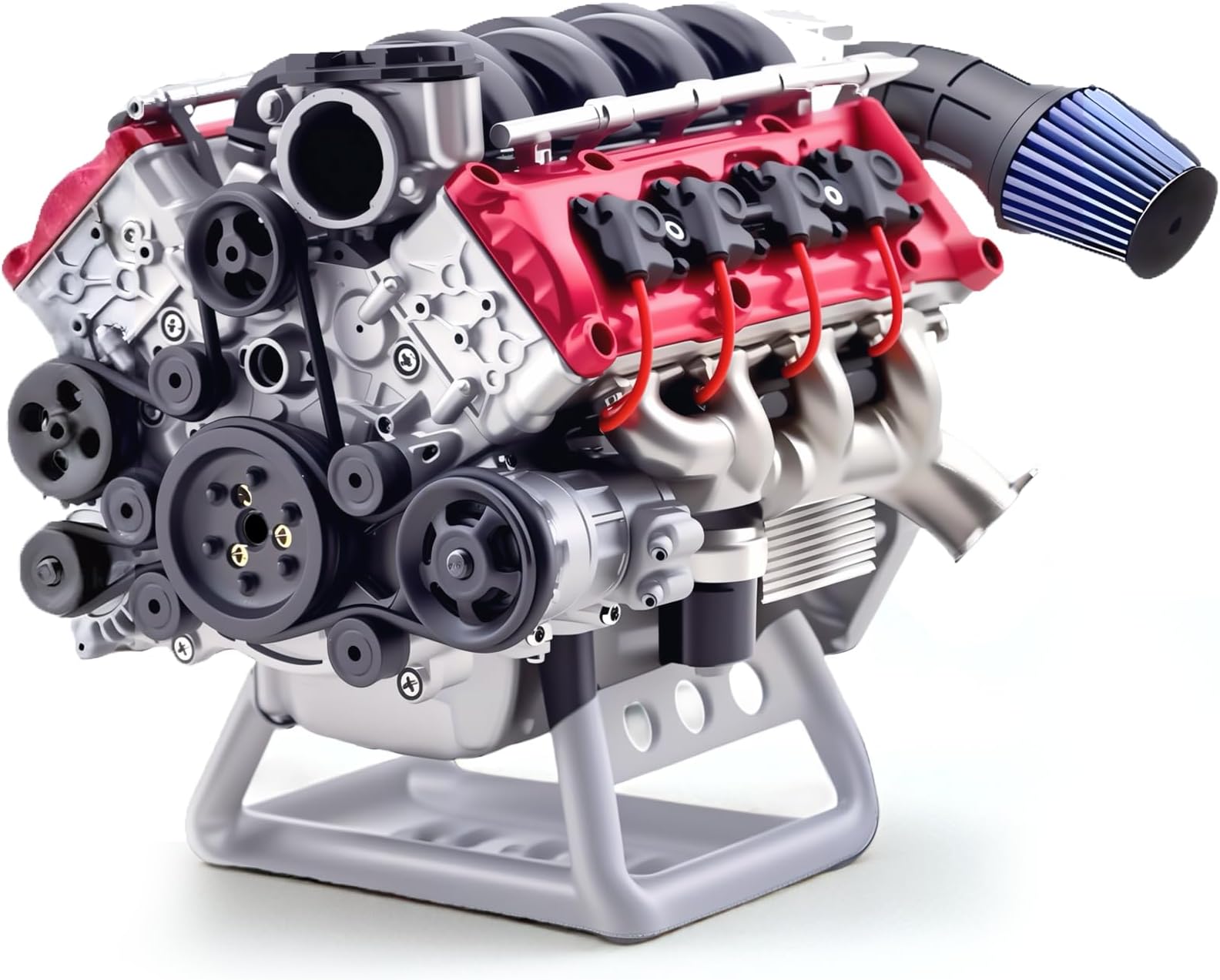 Mini V8 Engine Kits That Runs - V8 Engine Model Kits, Cison Engine MAD Miniature RC Engine Kits for Adults to Build, DIY Plastic Model Suitable for Car AX90104 SCX10Ⅱ Capra VS4-10 Pro/Ultra (RED I)