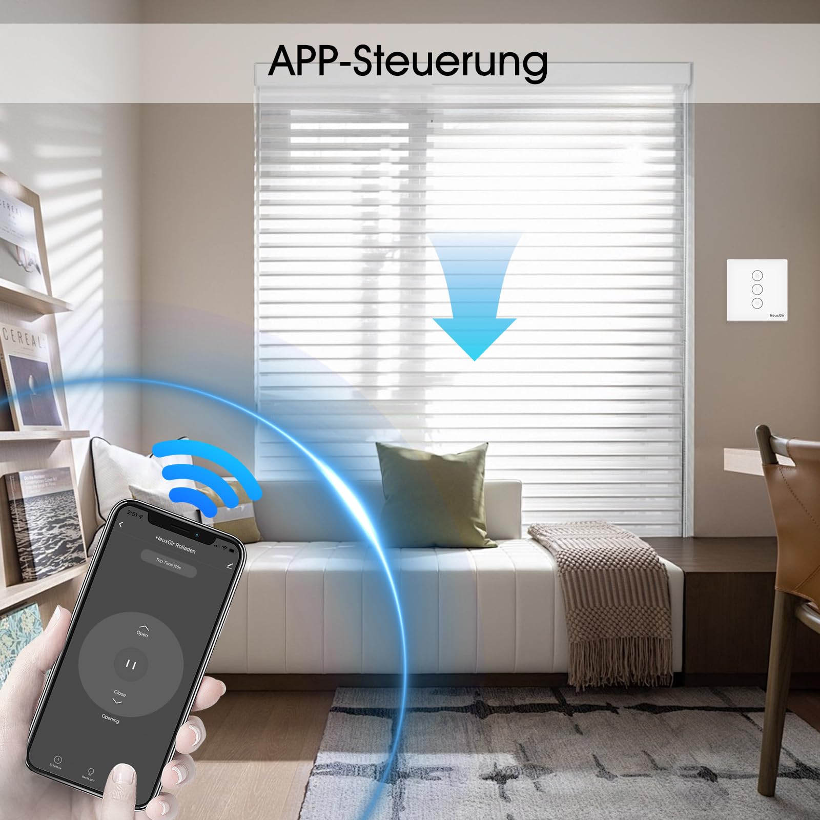 Interruptor Persiana Electrica,86 * 86mm Interruptor WIFI Persianas (Necesita Cable Neutro) Control de APP y Voz, Compatible con Alexa y Google Home 4 Pieza