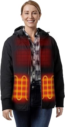 ORORO Womens Heated Quilted Jacket with USB-C Rechargeable Battery, Lightweight Quilted Heated Coat with Hood