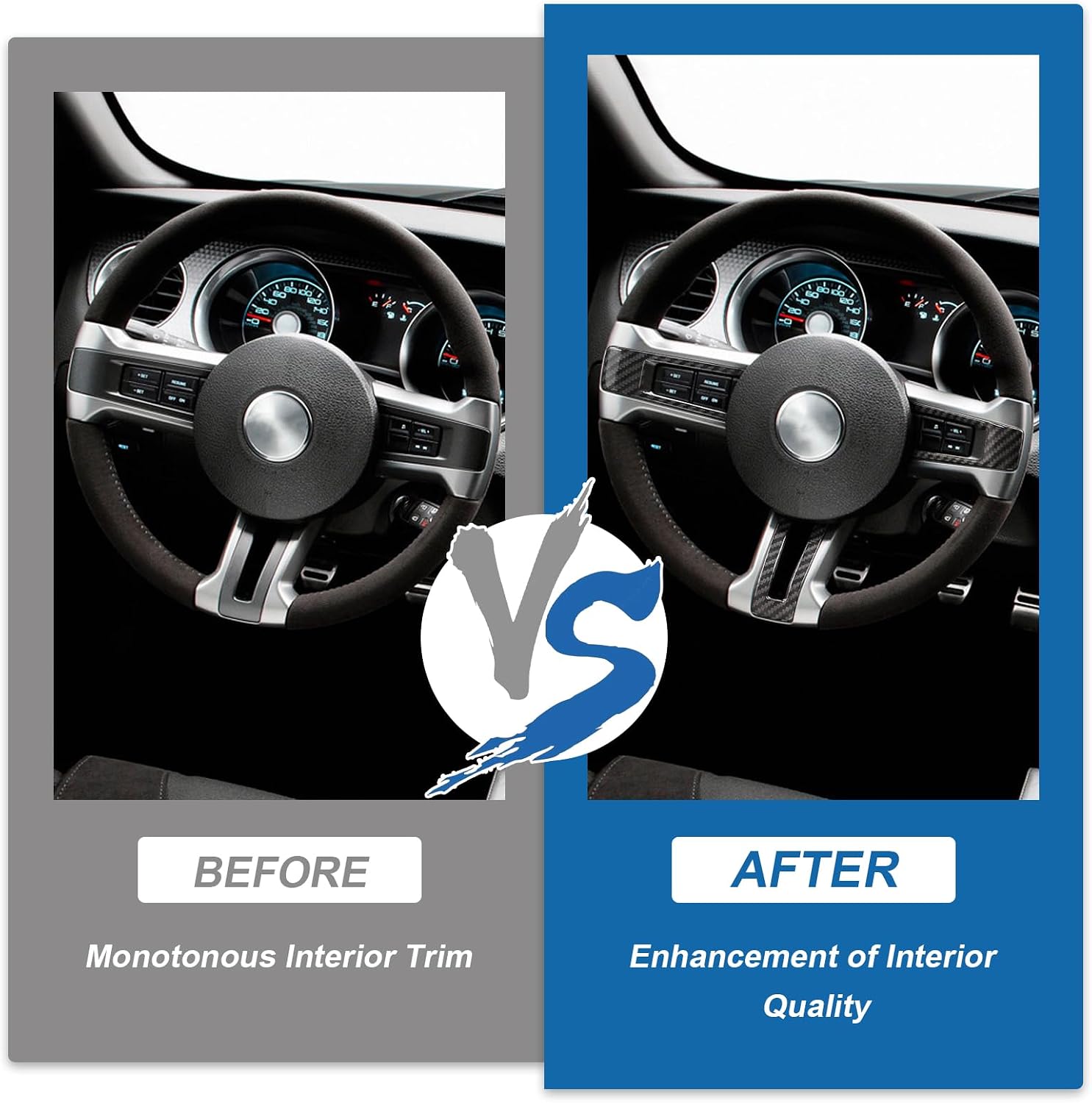 Real Carbon Fiber Steering Wheel Cover Compatible with 2010-2014 5th Gen Ford Mustang, Interior Decal Sticker Accessories