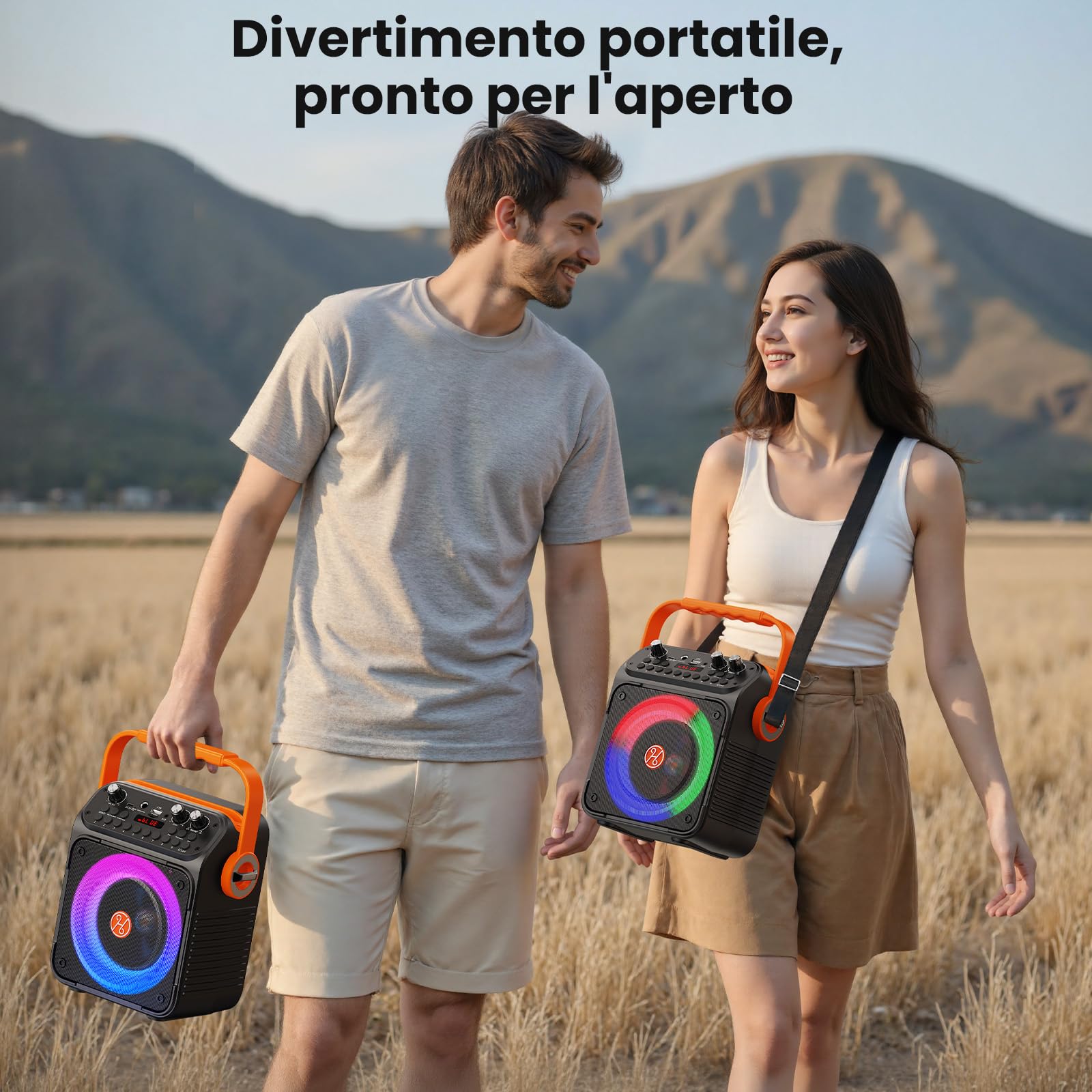 HWWR Impianto karaoke con 2 microfoni, altoparlante Bluetooth con subwoofer da 6,5 pollici, effetti luminosi RGB, box karaoke portatile per adulti e bambini, feste di famiglia, feste e all'aperto