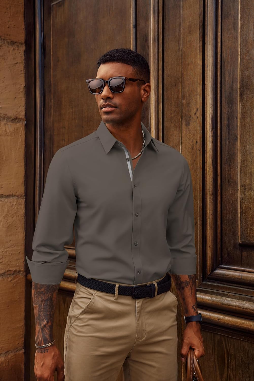 PJ PAUL JONES Mens Dress Shirts Wrinkle Free Stretch Button Down Shirt Casual Long Sleeve Business Shirts - Image 3