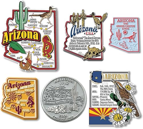Juego de imanes de Arizona de seis piezas de Classic Magnets, incluye 6 diseños únicos, recuerdos coleccionables fabricados en los Estados Unidos