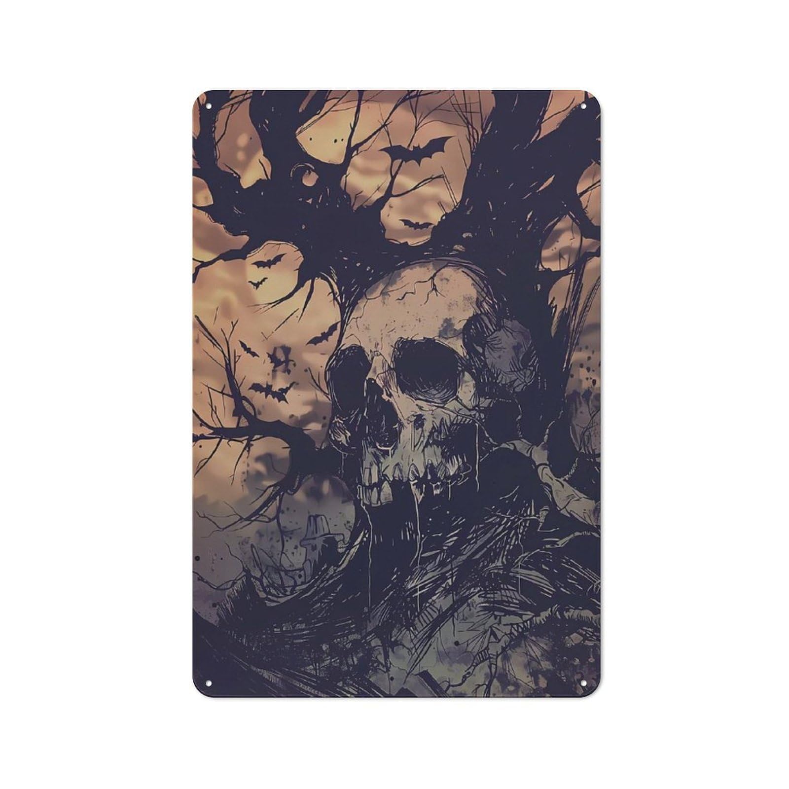 Junmoney Spooky Skull Halloween Tin Sign 30X20cm With For Home Bar Wall, Vintage Decor, Wall Decoration For A Recently Updated Home Bar