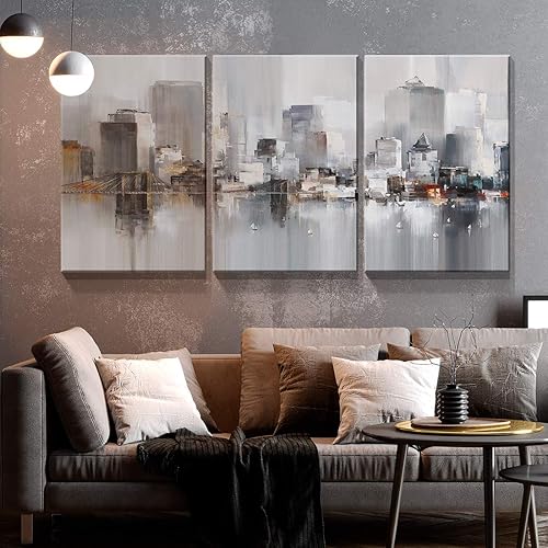 Miniatura 2 de Denozer - 3 paneles de impresiones artísticas en lienzo para pared, impresiones modernas de Nueva York, colorido paisaje urbano abstracto, cuadro de