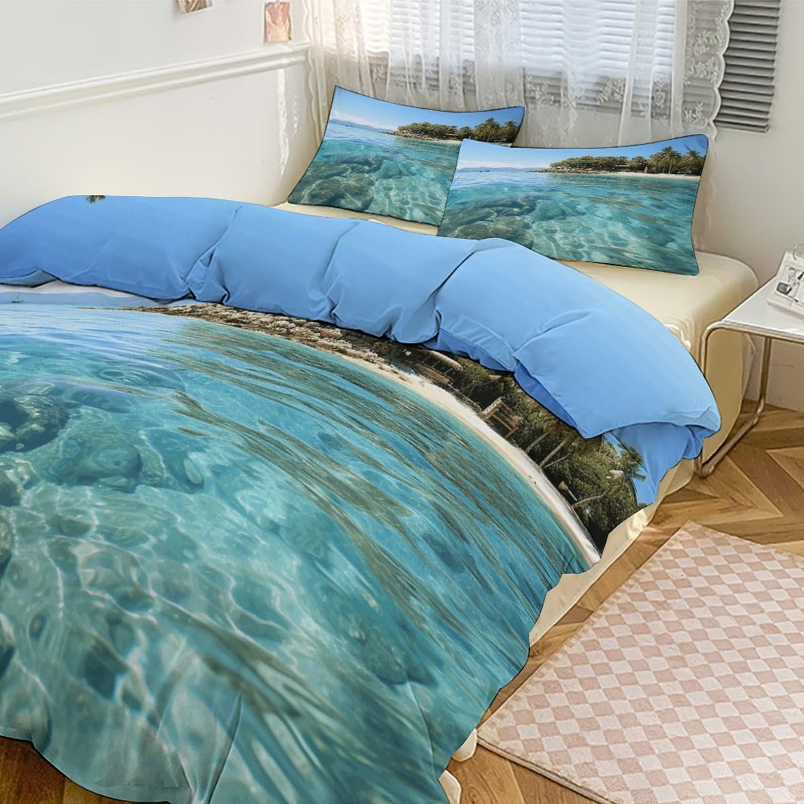 Housse de couette pour grand lit anti-glisse avec fermeture éclair invisible