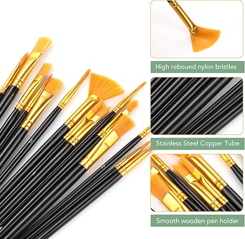 Miniatura 3 de AROIC Juego de pinceles de pintura acrílica, 1 paquete15 pinceles de pintura acrílica de pelo de nailon, pincel de pintura de cara de roca de