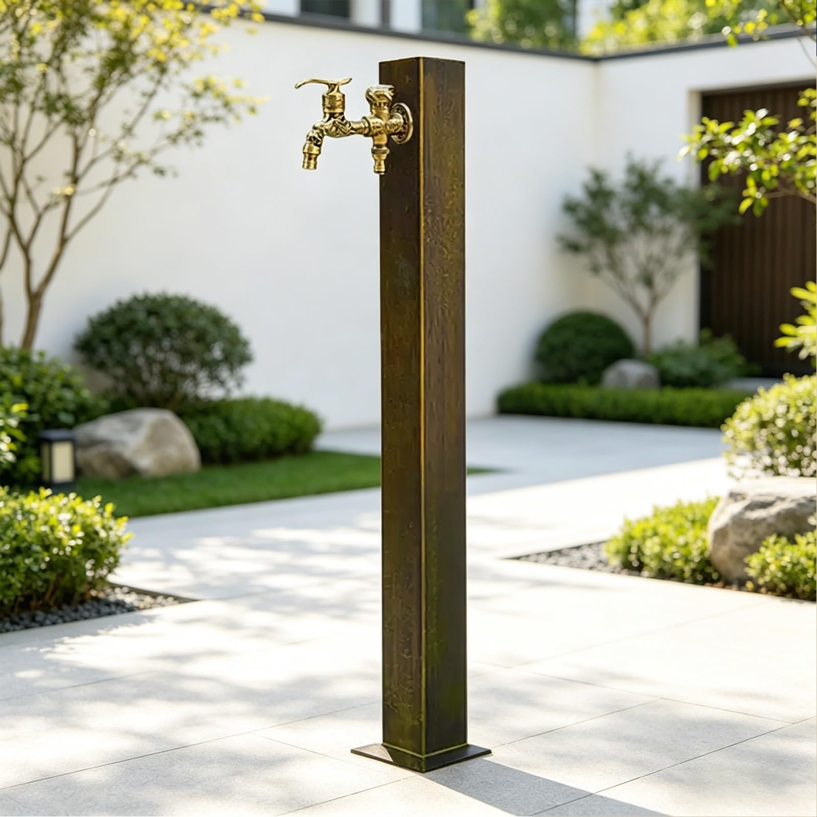 304 Stainless Steel Vertical Garden Water Column, Dual Copper Spigot Hose Post with Faucet, Antifreeze Outdoor Water Pillar for Yard Irrigation(95cm/37.4in)