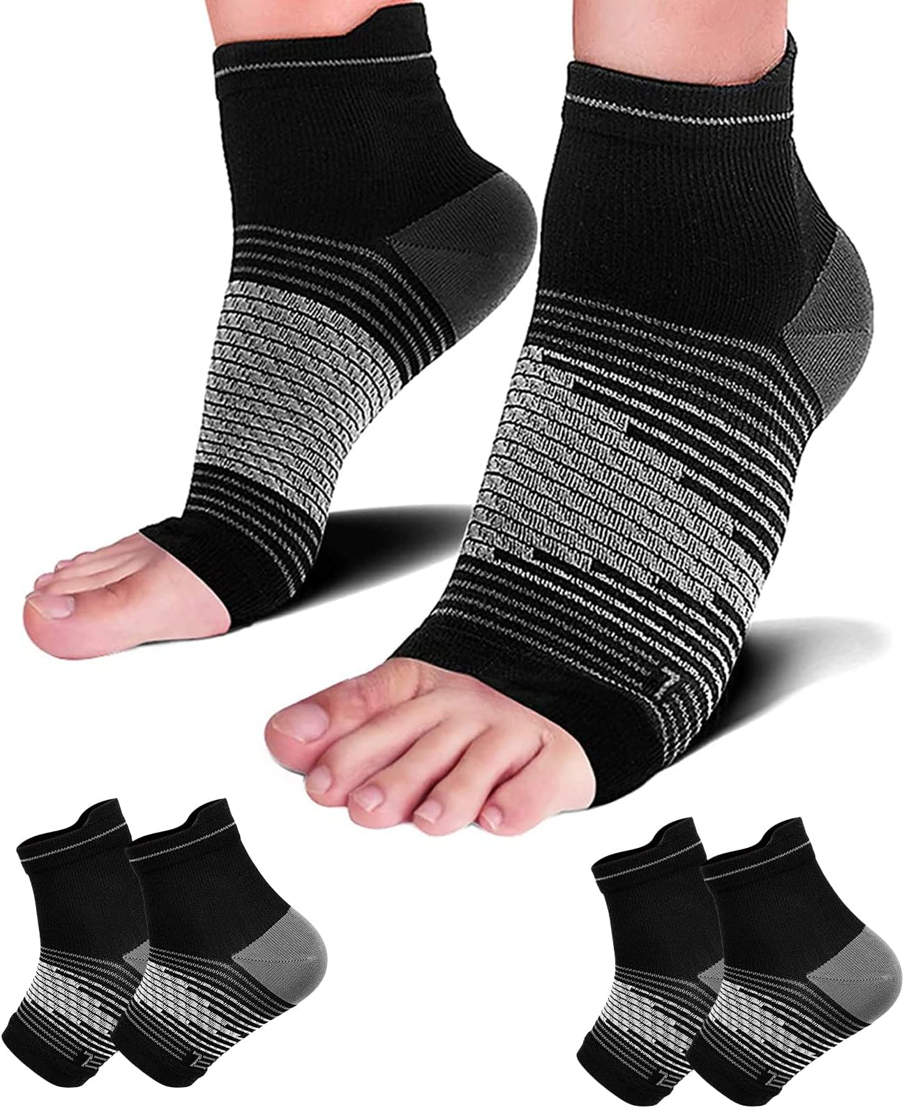 PAPLUS Compression Socks Sleeves (1/2/6 Pairs) for Heel Pain Relief, Compression Foot Sleeves for Plantar Fasciitis, Heel Pain, Foot & Ankle Arch Support Achilles Tendon Support