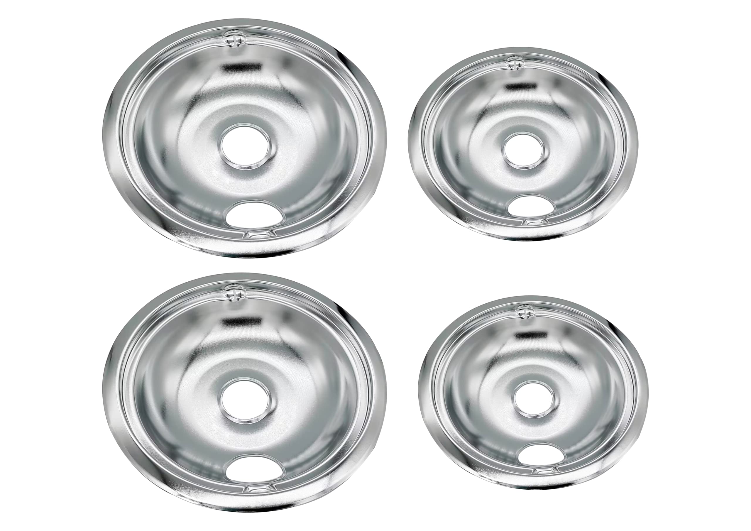 WB31T10010 and WB31T10011 Replacement Chrome Drip Pans for GE/Hotpoint Electric Range with Locking Slot Includes 2 6-Inch and 2 8-Inch Pans, 4 Pack WB32T10008 WB32X10015 DP165 GE68C