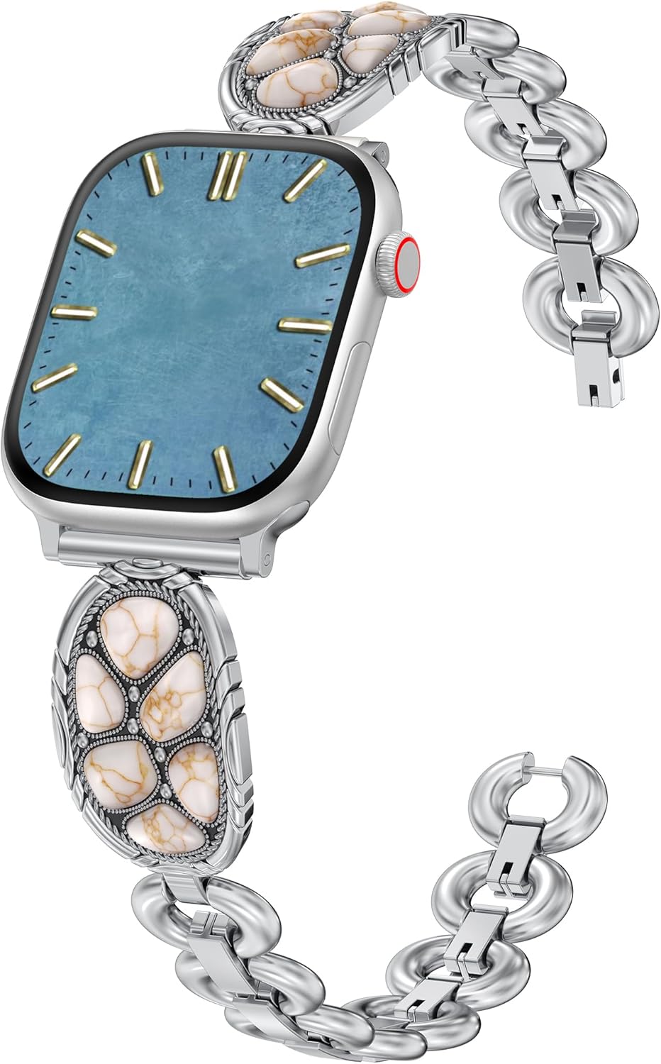 Minyee Turquoise Stone Bracelet Compatible with Apple Watch Band Women 42/46/38/40/41/44/45/49mm, Western Boho Cowboy Retro Adjustable Metal Strap for iWatch Series 11 10 9 8 7 6 5 4 Ultra/SE 3 2 1