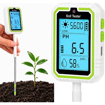4-in-1 Digital Soil Moisture Meter & PH Meter for Soil - Precise Soil Tester with LCD Display for Soil Moisture PH Temperature and Light for Garden and Indoor Plants