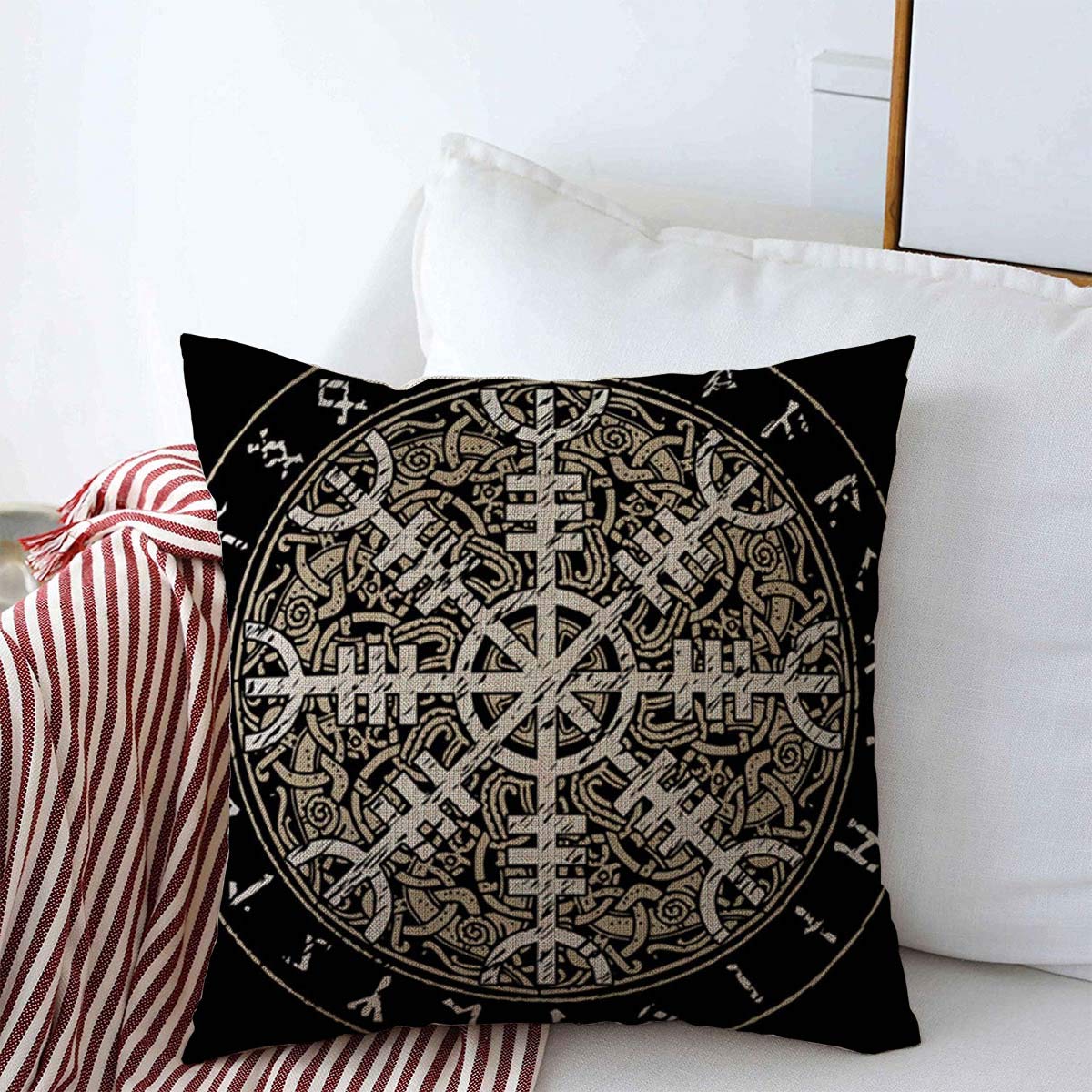 StarooctThrow Pillows Covers Cushion Case Nordic Odin Helm Awe Terror Icelandic Magical Scandinavian Viking Medieval Aegishjalmur Ancient Cotton Linen for Fall Couch Home Decor 18 x 18 Inches